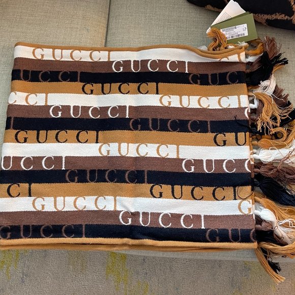 Gucci 634166 4GB22 SC Woodstripes Wool Scarf, 37cm X 180cm - Picture 8 of 16